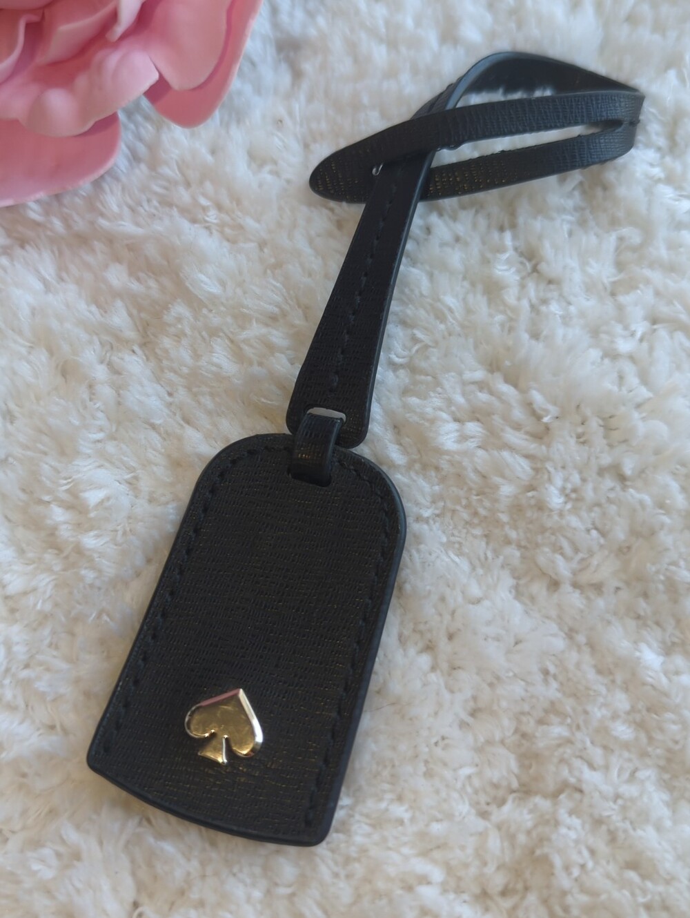 kate spade Black Leather Luggage Tag with Spade Accent Bag Charm Cute